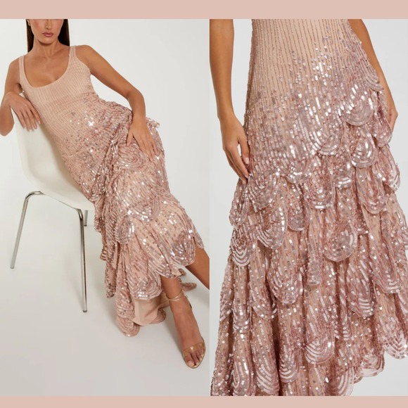 NWT Mac Duggal [ 6 ] 94195 Asymmetrical Scallop Hem Embellished Dress Rose J1867 - Picture 5 of 16